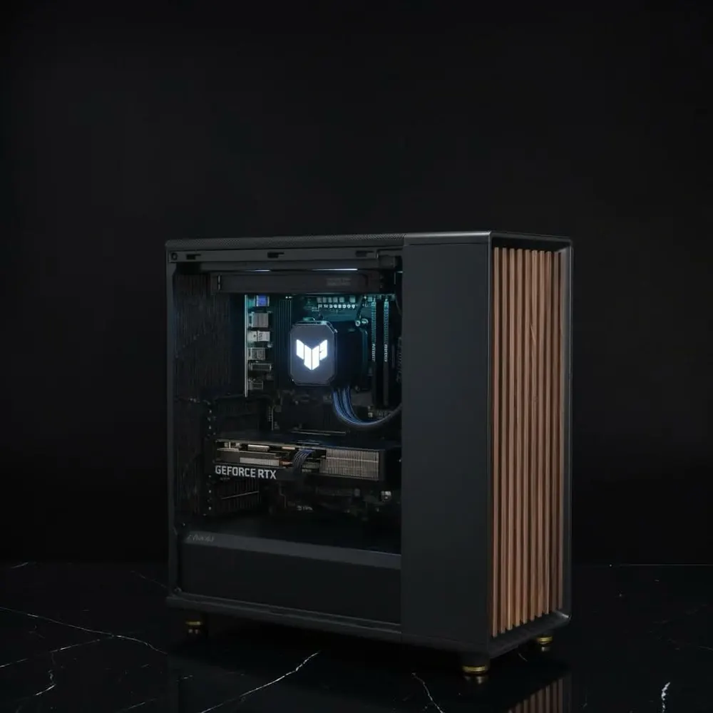 Station de montage vidéo HardwareModding — GeForce RTX, boîtier silencieux façade bois